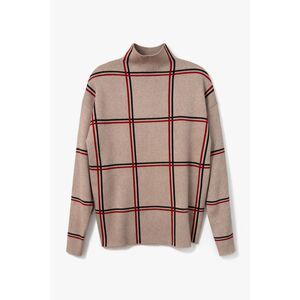 Tahari Plaid Mock Neck Sweater M Red Windowpane Preppy Minimalist Dark Academia